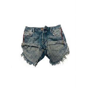 One Teaspoon Cotto Button Distress Shorts Blue Sz 10 Waist 30" Frayed Red Piping